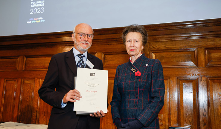 Chris Wright  is presented with an RYA Volunteer Award by HRH The Princess Royal. 
