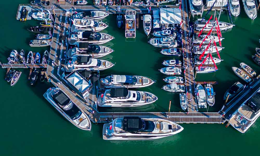 Boats moored at the show 