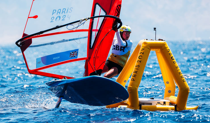 emma wilson rounding a mark at paris 2024 olympic games