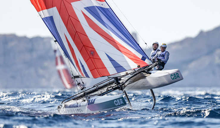 john gimson and anna burnet sailing in nacra 15 fleet at paris 2024 olympic games