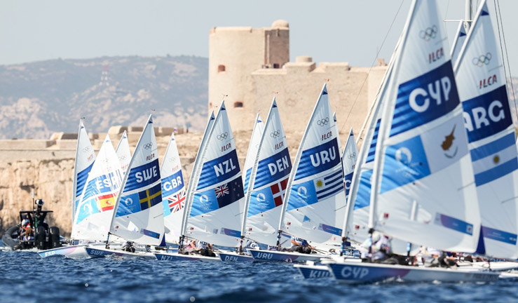 ilca 6 fleet racing on day 9 of paris 2024 olympics