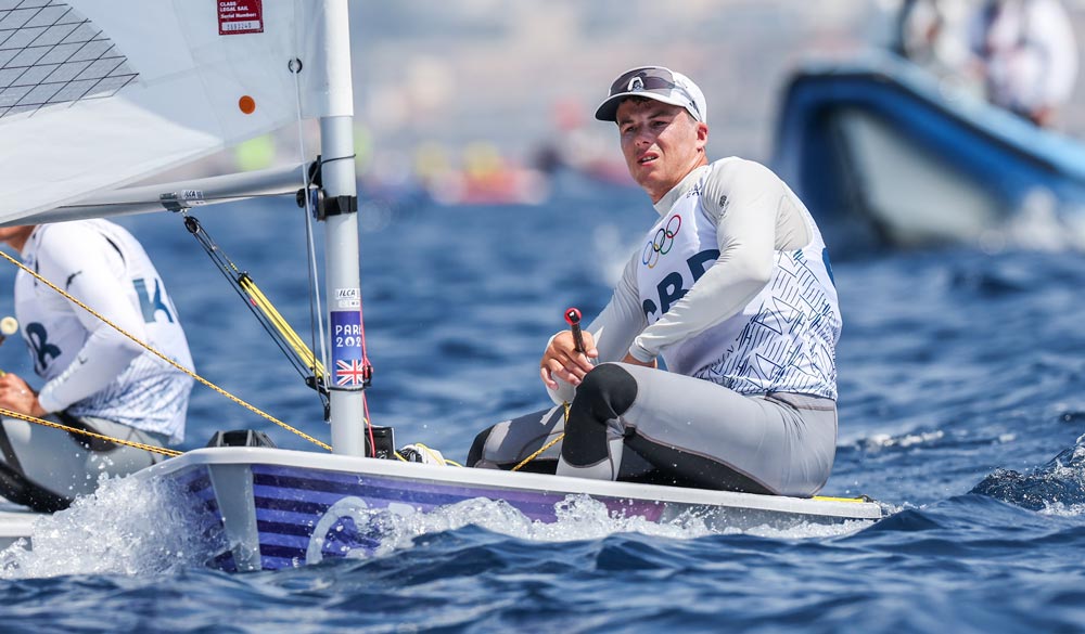 micky beckett preparing for paris 2024 olympic medal race in ilca 7 class