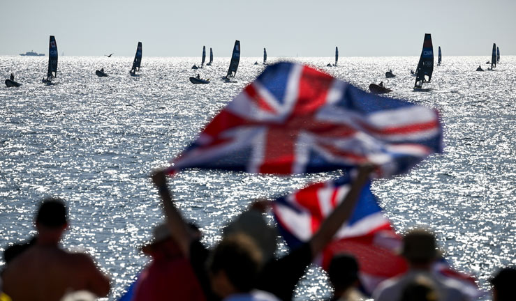team gb supporters in marseille for the paris 2024 olympic sailing competition