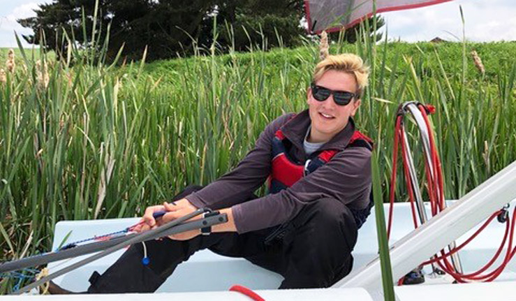 Freddie Jablonski on dinghy 