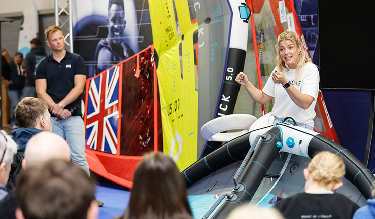 Mia Adcock presents at the 2024 RYA Dinghy & Watersports Show supported by Sunsail