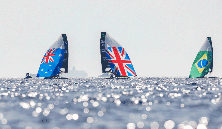 49er fleet sailing on day 1 of Paris 2024 olympic games - credit world sailing