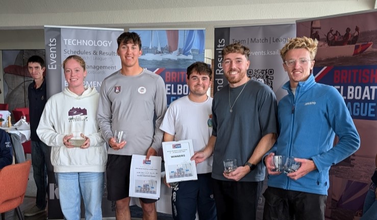 Winning team of five from Waldringfield SC with prizes and entry certificate for SAILING Champions League at  British Keelboat League final 2024, Royal Southern YC. 