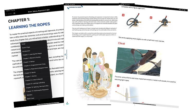 Screenshots of RYA eBooks showing accessibility features