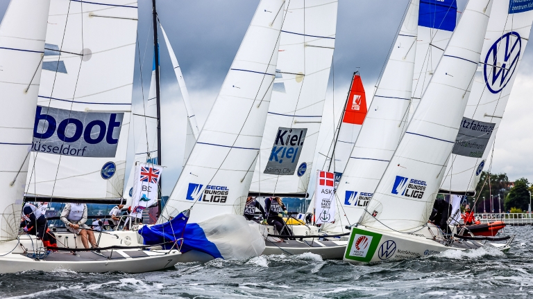 Burnham SC competing in fleet at SAILING Champions League 2025 final. 