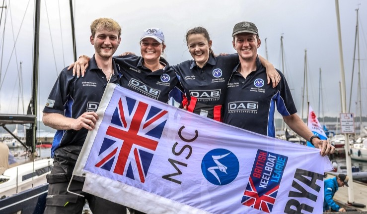 Marconi SC team with their Union Jack team flag at SAILING Champions League final 2025.