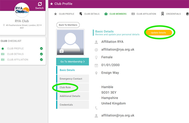 How to update your affiliate contact details in the RYA Portal