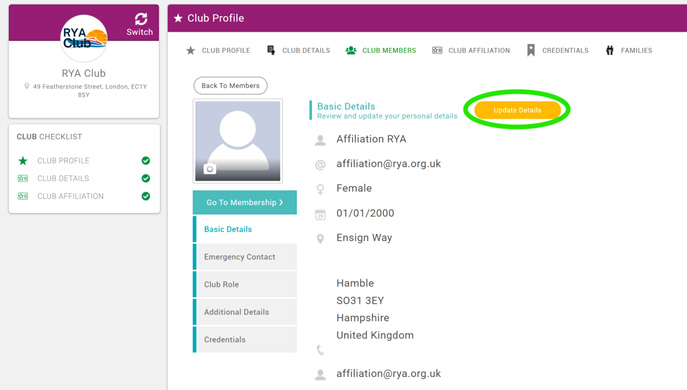 How to update your affiliate contact details on the RYA Portal