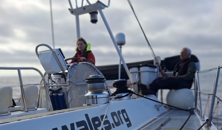 RYA CW's Hester Walker helming the Challenge Wales sail training ship.