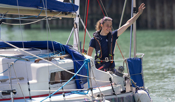 Para sailor Jazz Turner completes her record breaking solo voyage around the UK and Ireland. Credit Fergus Kennedy