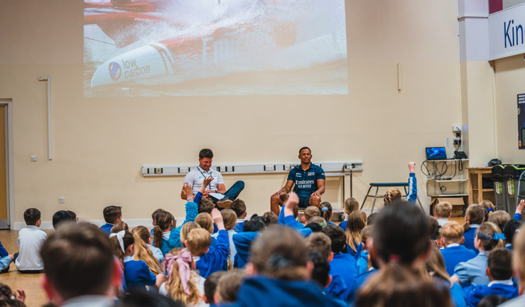 Kai Hockley visiting a Portsmouth School
