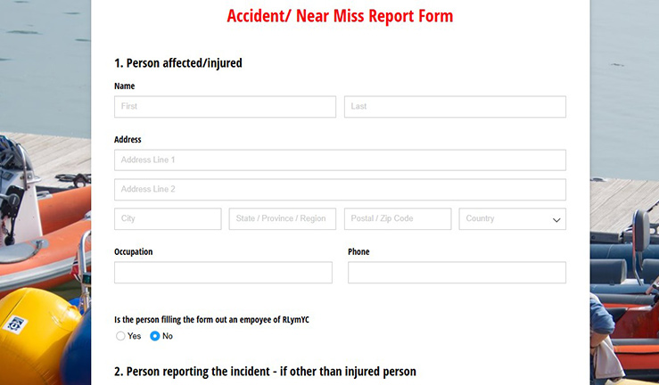 Example of Royal Lymington Yacht Club's Cognito online safety forms