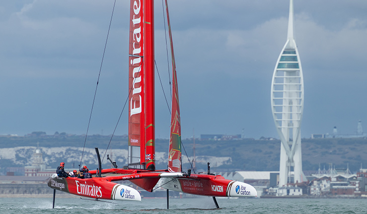 Emirates GBR getting in some practice ahead of the Emirates Great Britain Sail Grand Prix Portsmouth