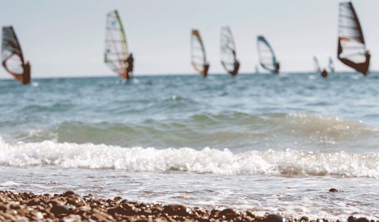 Beach with windsurfers in the distance 