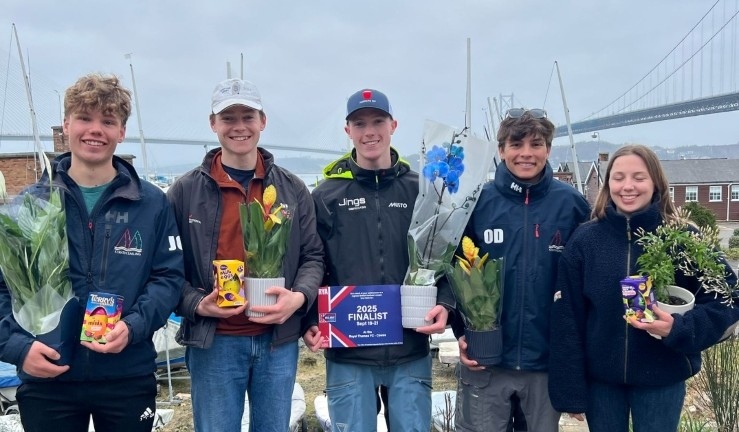 Group picture of Scottish Student Sailing BKL winning team of five sailors from Strathclyde University.
