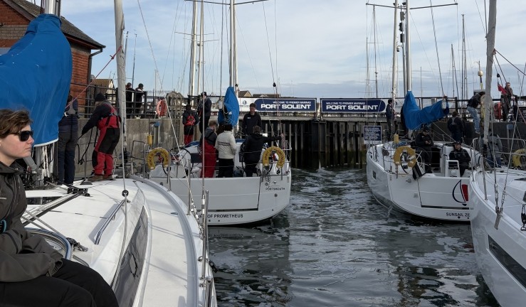 BSKA sailors aboard Prometheus Sailing’s charter fleet in dock at Port Solent.