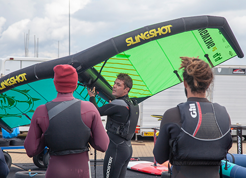 Wingsurfing instructor ashore