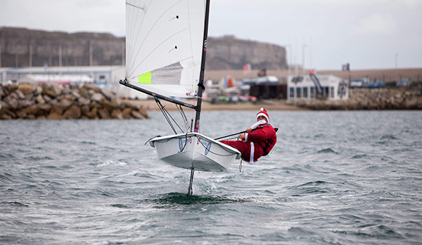 Father Christmas foiling dinghy