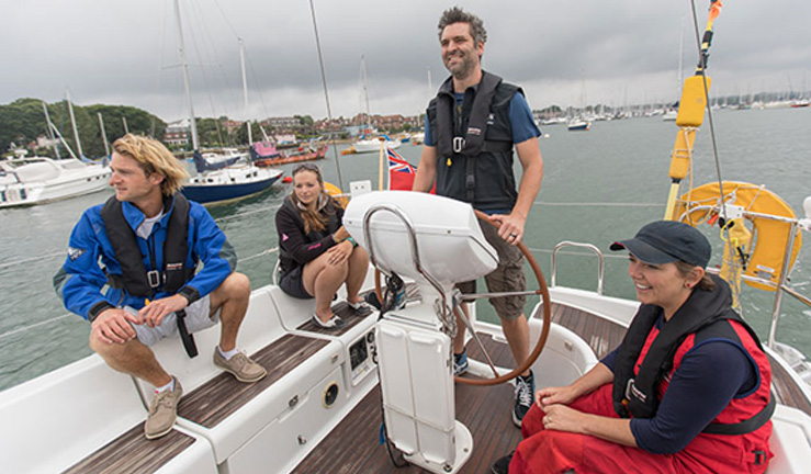 A group of four people on a boat