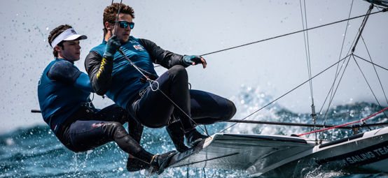 An image of 2 men sailing in the RYA Dinghy & Watersports Show 2024RYA Dinghy & Watersports Show 2024