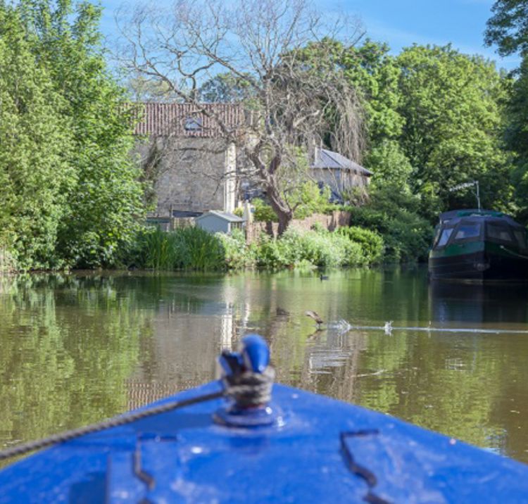 view from bow of narrowboat