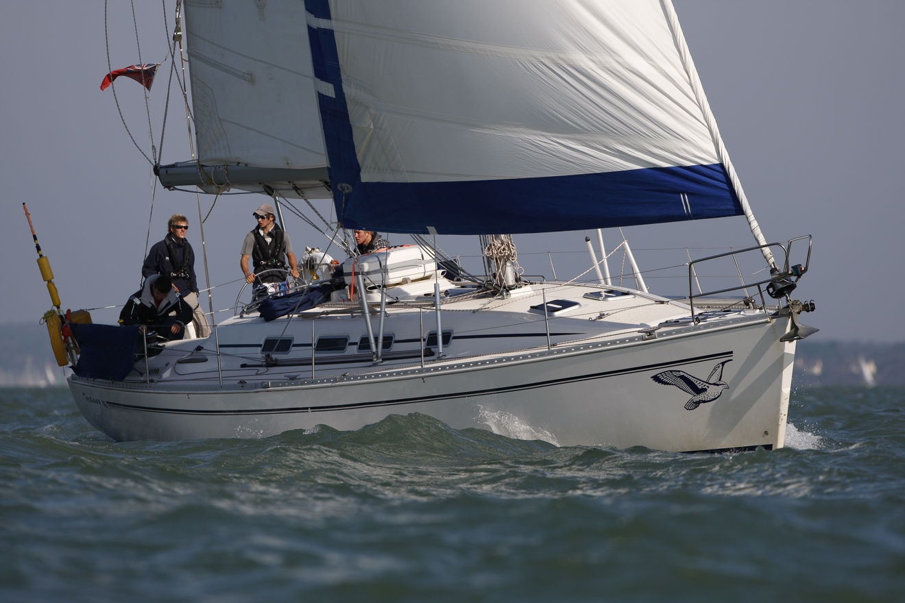 Yacht on a sail cruising course