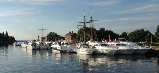 Boats stationary at marina