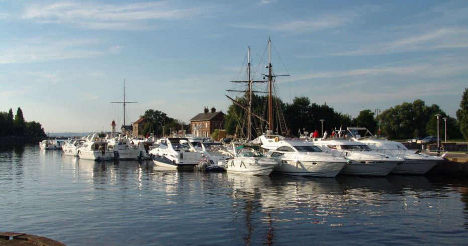 Boats stationary at marina