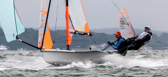 Jac Bailing & Ben Sinfield sending it on a breezy day at the 29er Worlds 2026 (c)  Sander van der Borch Photography