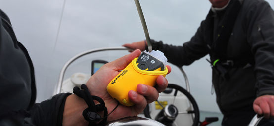 Close up of PLB device on boat