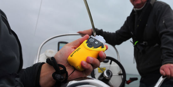 Close up of PLB device on boat