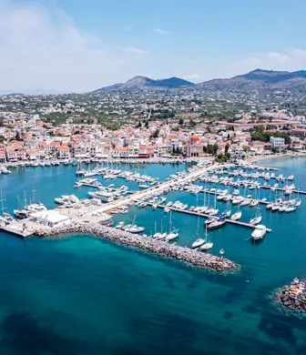 An aerial view of the harbour at Aegina, Greece