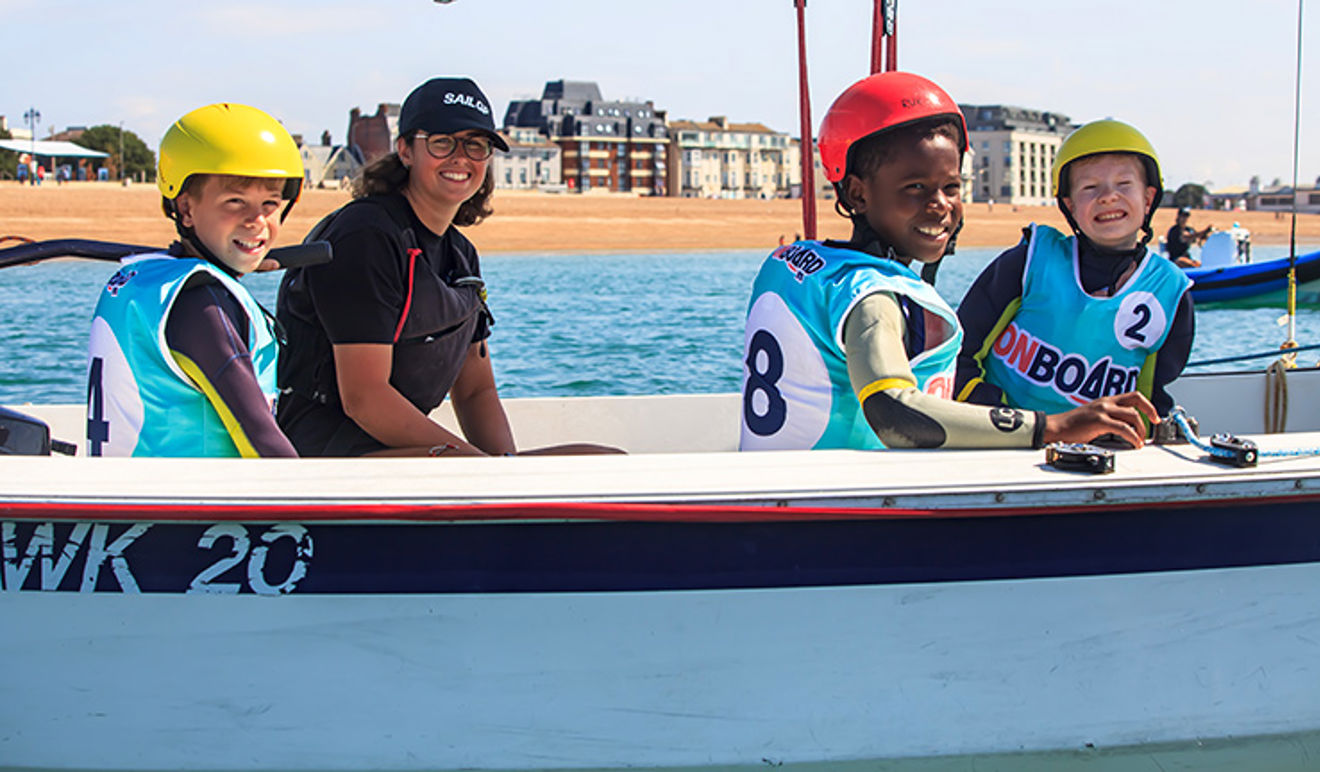 The RYA Beach Club, with partners Andrew Simpson Foundation, 1851 Trust and Energise Me, in action at the Emirates Great Britain Sail Grand Prix Portsmouth