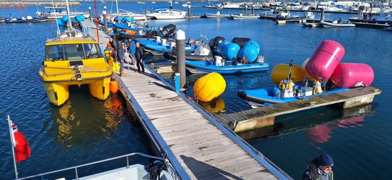 Long shot of boats docked