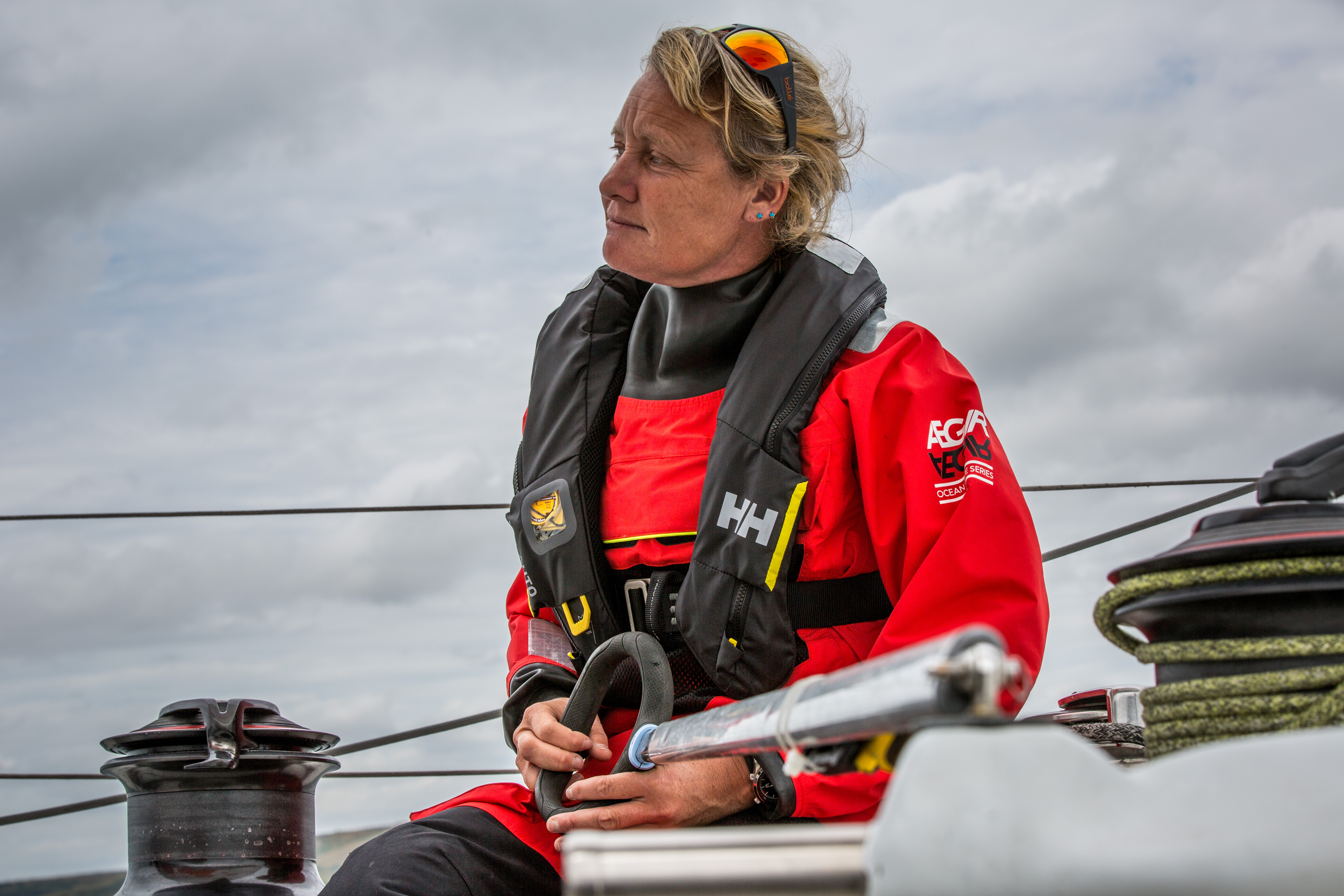 Pip looking out at the water before starting her windsurfing session 