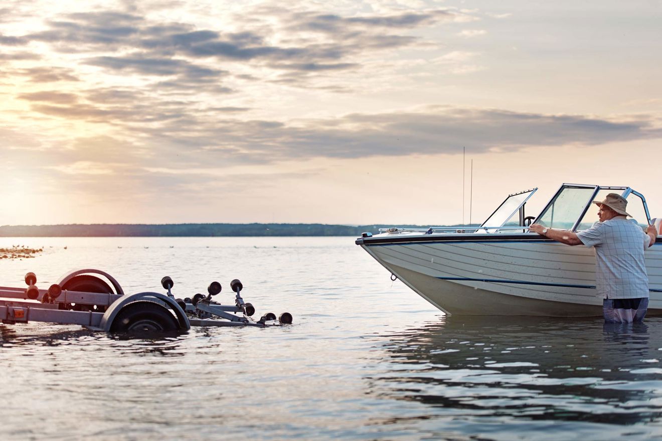 Towing boat out of water