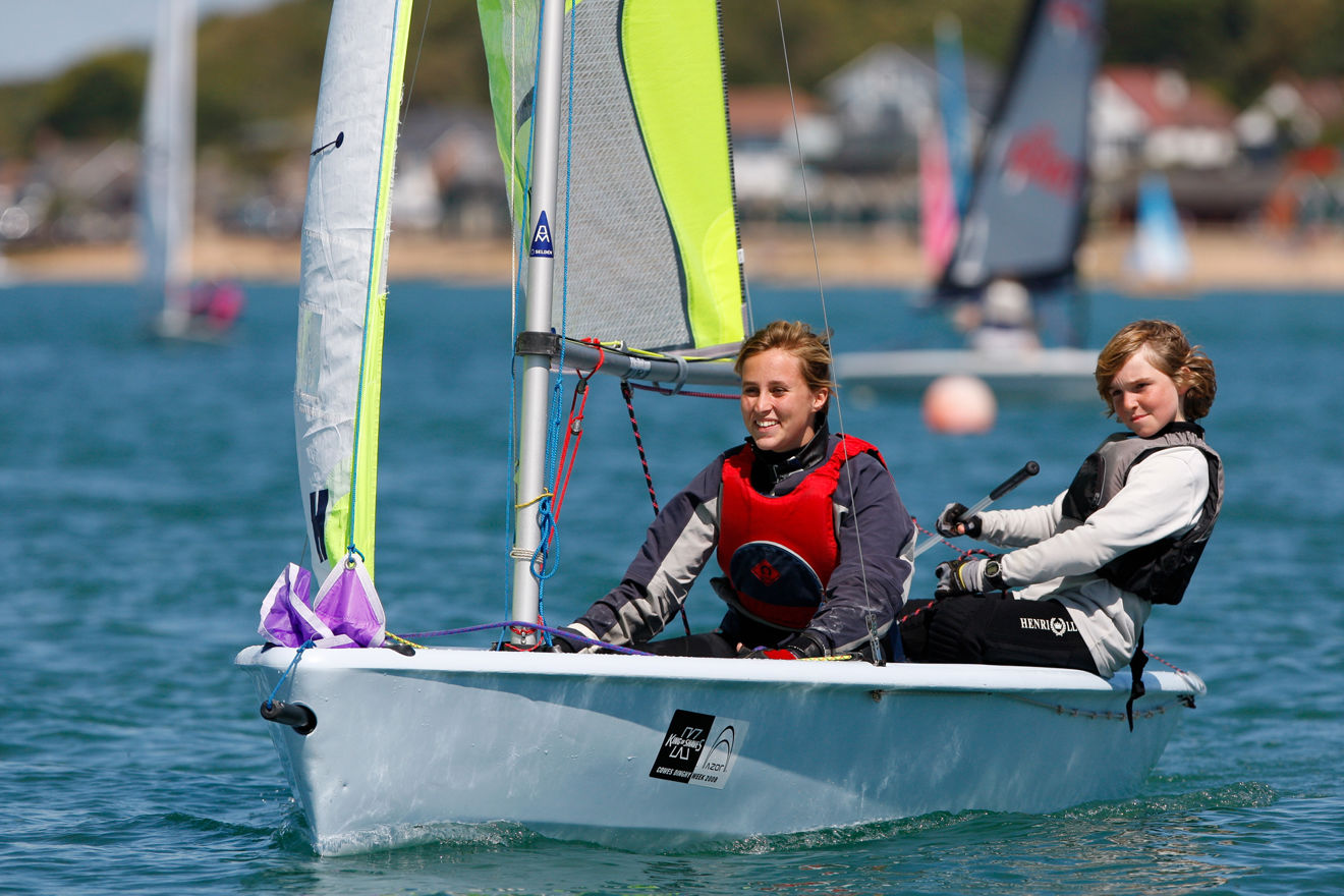 Two children smiling from their dinghy