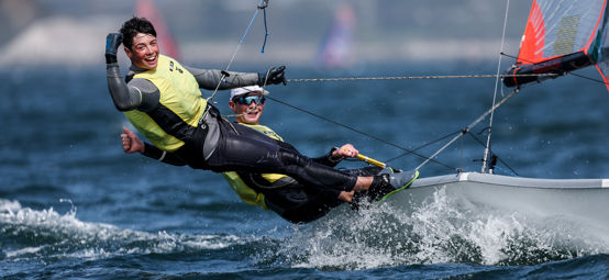 An image of Finian Morris and Charlie Gran from 29er for 2024 RYA Youth National Championships