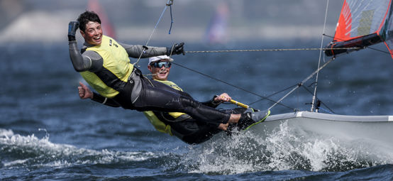An image of Finian Morris and Charlie Gran from 29er for 2024 RYA Youth National Championships