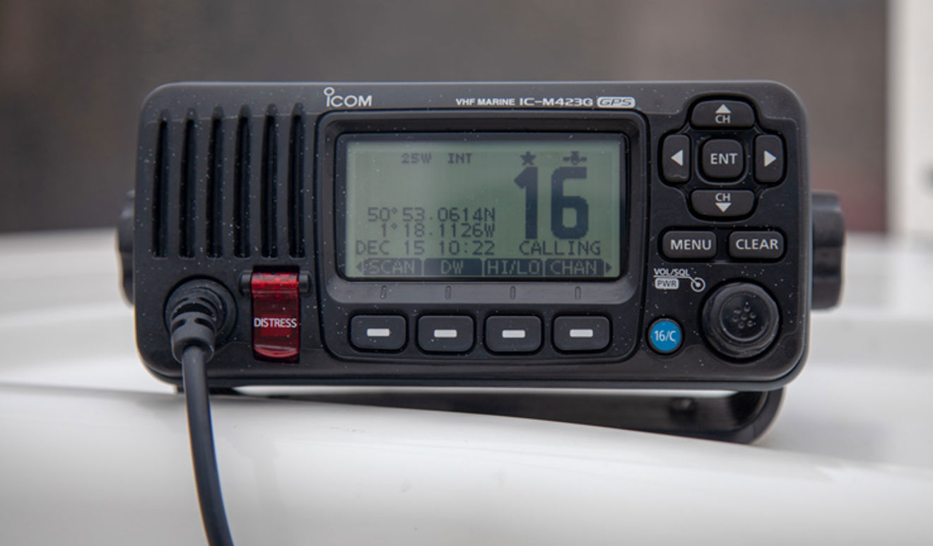 VHF fixed radio attached to a boat
