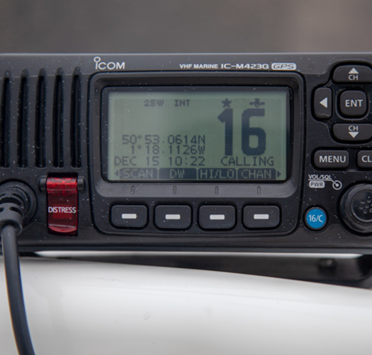 VHF fixed radio attached to a boat