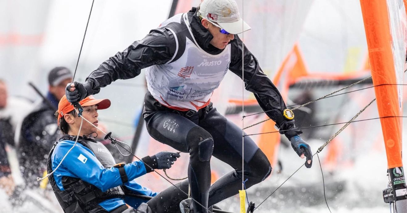 Jac Bailey & Ben Sinfield in action at the 29er Worlds 2026 (c)  Sander van der Borch Photography