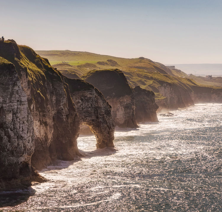 Northern Ireland, view of the coast from Dunluce Castle