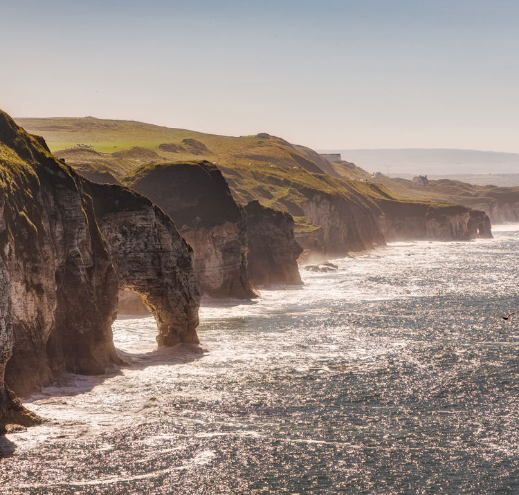 Northern Ireland, view of the coast from Dunluce Castle