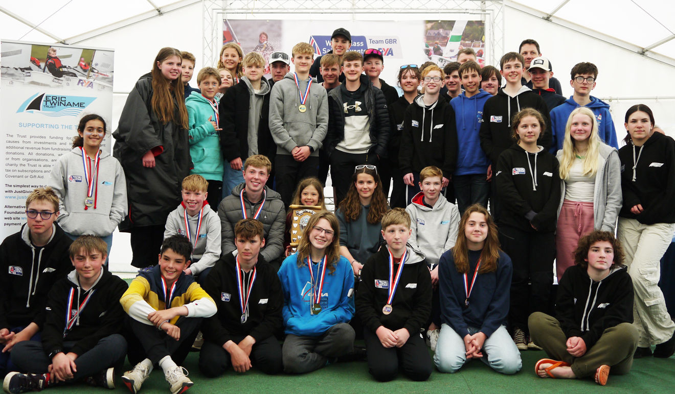 An image of all the young Eric Twiname Championships 2023 sailing regional winners
