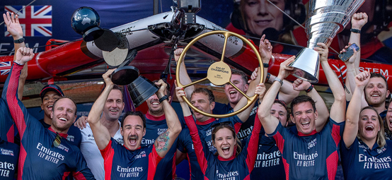 Emirates Great Britain SailGP team celebrate capturing the 2025 season victory